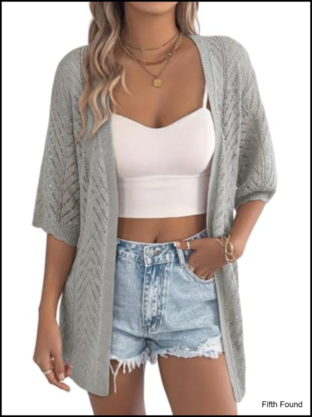 Short Sleeve Crochet Cardigan Open Front Knit Boho Summer Top